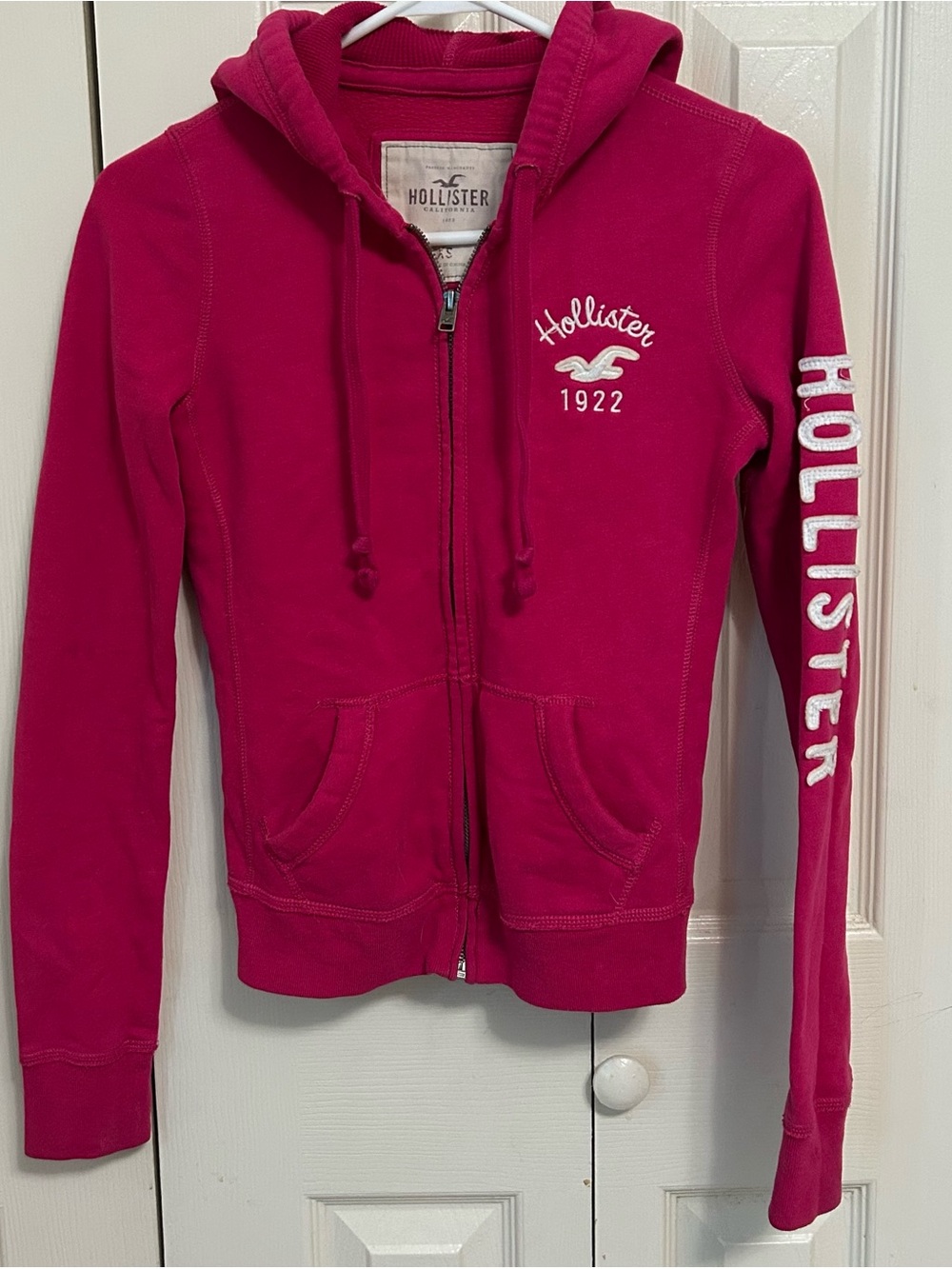 Hollister Girls' Hot Pink Zip-Up Hoodie with Sleeve Logo